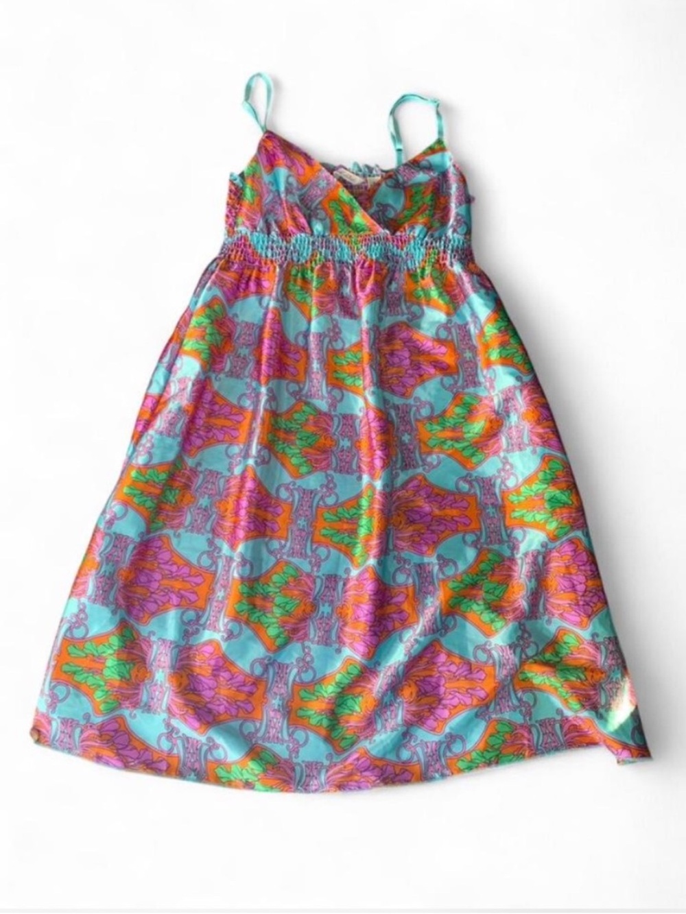 Derek Heart Multicolor Art Deco Floral SlipDress Y2K Silky Babydoll Dress Whimsy